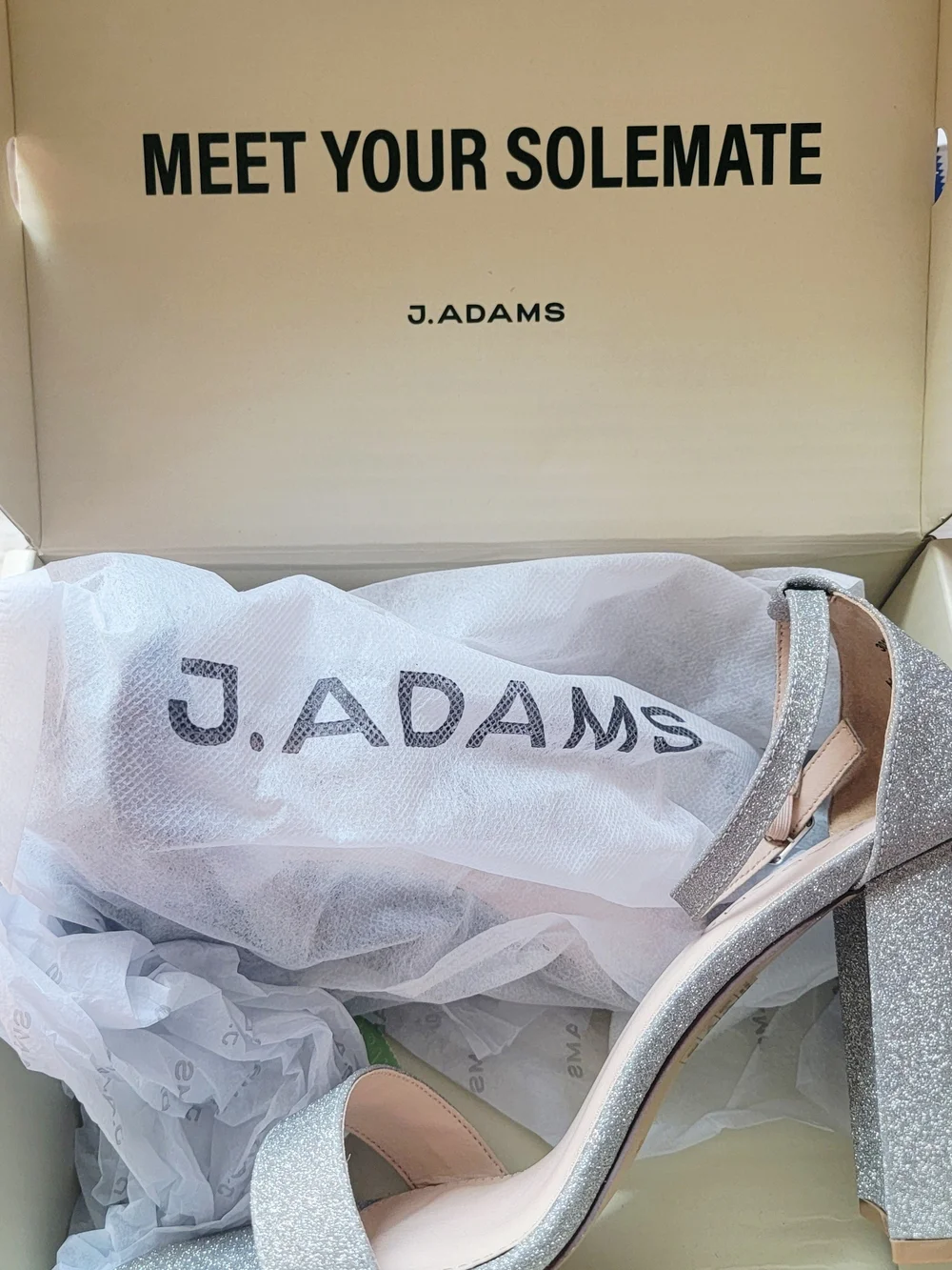 NWB J.Adams Silver Glitter Block Heel Sandals Sz 10